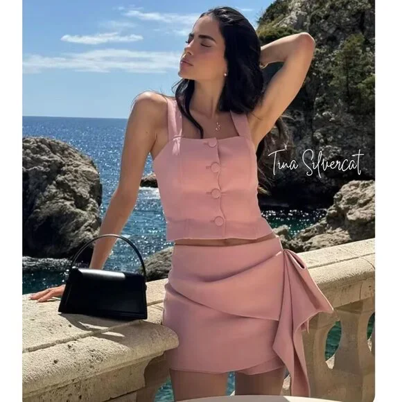 BLOGGER'S FAVE! Zara 2 Piece Voluminous Skort And Bustier Set Pink NWT